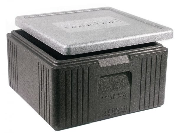 Thermobox, mit Griffmulden, EPP, grau/schwarz, 34,5 x 34,5 x 17 cm