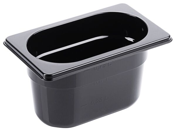 GN-Behälter 1/9, Polycarbonat schwarz, 17,6 x 10,8 cmTiefe: 100 mm, I: 1,06 ltr.