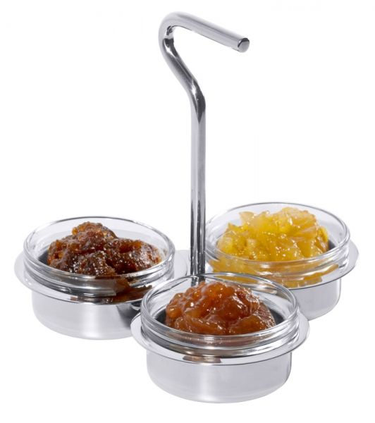 Marmeladenschalen-Etagere mit drei Glasschälchen, Edelstahl, D: 14 cm, H: 13 cm