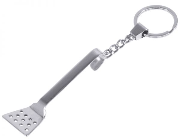 Schlüsselanhänger Bratenwender, mit Kette und Ring, Edelstahl, L: 8 cm