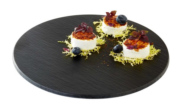 Tablett SLATE D: 30 cm, H: 1 cm, Melamin, schwarz, Schieferlook